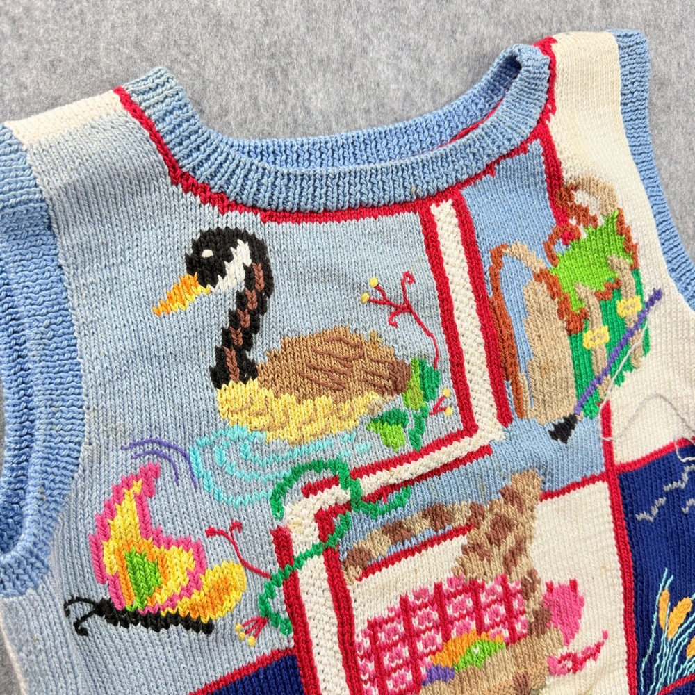 Vintage 1989 Berek Women Sweater Vest Large Nature Swan‎ Butterfly PimaCotton